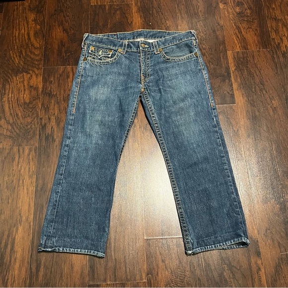 True Religion Ricky Big T Blue Straight Fit Denim Jeans size 36 Vintage Y2K - Picture 1 of 12